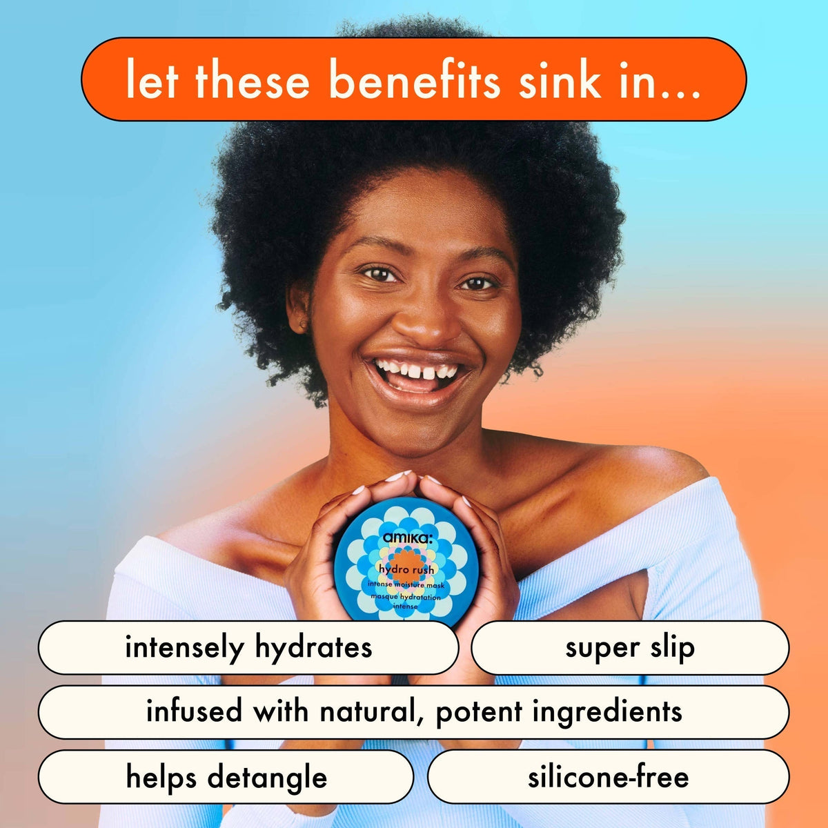 hydro rush: intense moisture hydrating hair mask | amika pro