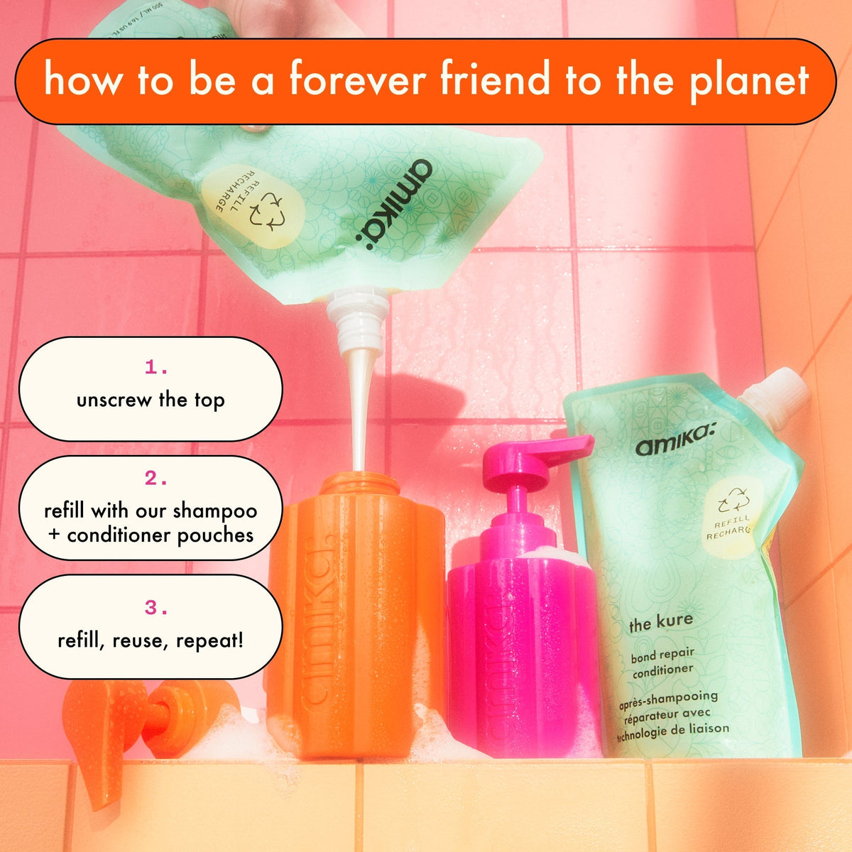 forever friend: refillable shampoo bottle | amika pro