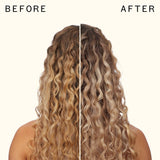 before and after using amika bust your brass | cool blonde repair conditioner