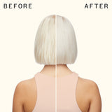 before and after using amika bust your brass | cool blonde repair conditioner