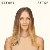 before and after using amika bust your brass | cool blonde repair conditioner