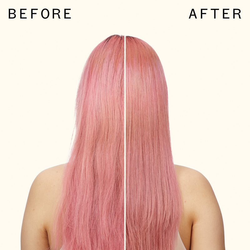 before and after using the wizard detangling primer | amika